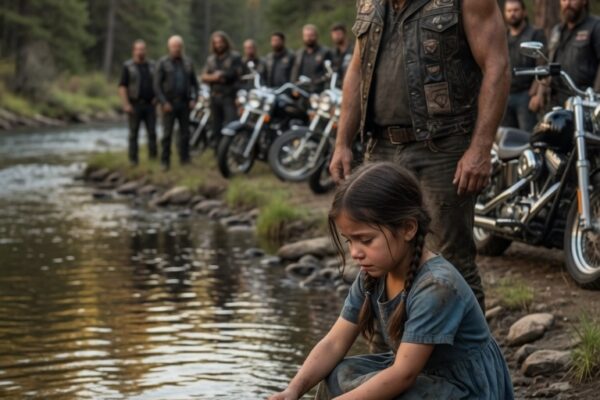 “I Wash My Clothes in the River,” the Little Girl Whispered Softly, Hoping No One Would Notice the Shame Behind Her Smile—but When a Group of 350 Bikers Heard Her Quiet Confession and Learned She Had Been Living Without Comfort, Safety, or the Simple Things Most Children Take for Granted, Their Tough Faces Fell Silent; What Began as one heartbreaking moment on an ordinary day quickly turned into a life-changing mission of compassion, as the bikers united to bring her warmth, dignity, and hope—transforming her world so completely that the entire town was left stunned by the power of unexpected kindness