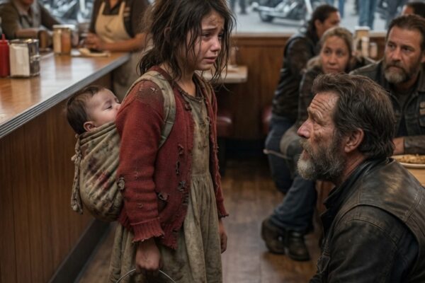 “Can I Wash Dishes? My Baby Hasn’t Eaten…” — A Desperate Young Girl’s Heartbreaking Request Shocked 43 Bikers, But What They Discovered Behind Her Struggle Revealed a Hidden Truth That Changed Everything, Saved Two Sisters From an Unimaginable Future, and United an Entire Biker Brotherhood to Give Them the Hope, Protection, and Second Chance They Never Thought They Would Have