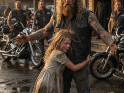 “Please Don’t Let Go…” A Little Girl Ran Into a Biker’s Arms Begging for Help — But When He Looked Outside and Saw Who Was Waiting for Her, He Realized This Was More Than a Simple Cry for Protection. One Unexpected Moment Revealed a Hidden Truth That Changed Everything, Bringing an Entire Biker Brotherhood Together to Stand Up for a Child Who Had Nowhere Else to Turn