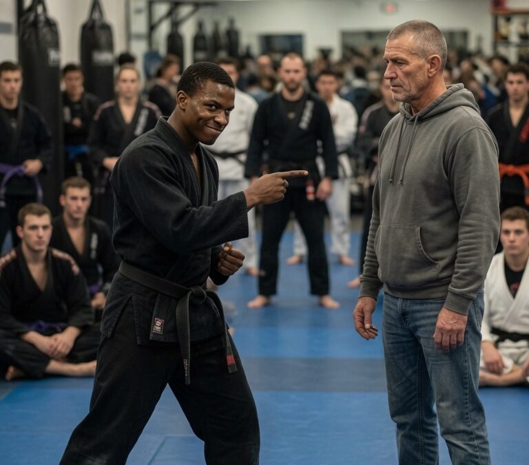 A Single Strike. A Cocky Black Belt Challenged a Former Marine Father — What Happened Next Left the Whole Gym Speechless.