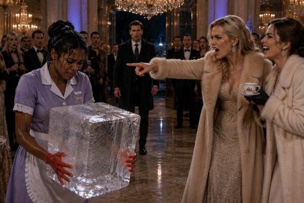 His Fiancée Forced the Maid to Stand in the Freezing Cold Holding a 50-Pound Block of Ice for Hours as a Cruel Test of Obedience—She Thought No One Would Ever Discover What Happened Behind the Mansion’s Closed Doors, but Just Before Dawn, the Exhausted Maid Could Barely Stay on Her Feet When the Front Door Suddenly Opened and the Billionaire Returned Home Unexpectedly, Freezing in His Tracks at the Shocking Scene Before Him—Then He Looked at His Fiancée, Asked One Chilling Question, and Uncovered a Side of the Woman He Planned to Marry That Changed Everything