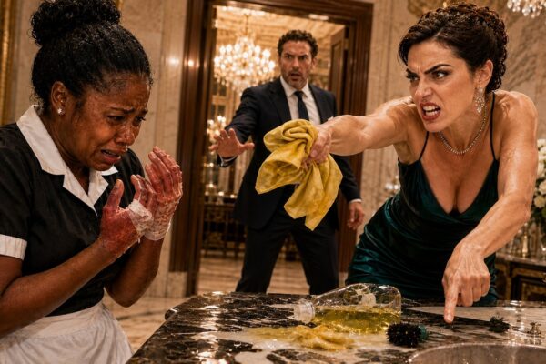 His Fiancée Punished the Black Maid in the Kitchen, Forcing Her to Keep Working While Guests Laughed in the Next Room — She Thought the Quiet Woman Would Endure Anything to Keep Her Job, Until the Billionaire Walked In and Noticed Her Hands Trembling as She Tried to Carry a tray. He immediately asked what had happened, but his fiancée rushed to answer for her, insisting the maid was simply careless. Then he saw the marks on the broken dishes, heard one frightened sentence from the maid, and realized this was not the first time. What he uncovered next ended the engagement before dessert was even served.