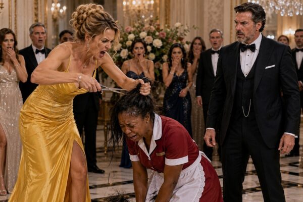 The Billionaire’s Fiancée Cut the Maid’s Hair in Front of Everyone, Laughing as the Guests Watched in Shock — She Thought the Humiliation Would Prove Who Really Had Power in the Mansion, but Seconds Later the Billionaire Walked Into the Room, Saw the Maid Fighting Back Tears, and Demanded to Know What Had Happened. His Fiancée Smirked, Certain He Would Take Her Side, Until He Silently Removed the Engagement Ring From Her Finger, Called His Security Team, and Revealed a Secret About the Maid That Left Every Guest Speechless and Turned the Fiancée’s Perfect Evening Into a Nightmare She Never Expected.