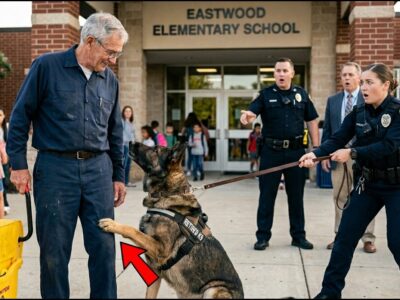 Nobody Paid Attention to the Quiet School Janitor Who Kept to Himself Every Day — Until a Loyal K9 Suddenly Refused to Leave His Side. Students and staff only knew him as the man who cleaned the halls, never realizing he carried a remarkable past hidden behind his humble life. When the trained dog recognized something familiar about him, the entire school began asking questions. The truth about his years of service, the sacrifices he made, and the reason he walked away from the spotlight slowly came to light. What everyone discovered about the “ordinary” janitor changed the way they saw him forever.