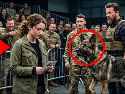 The Crowd Laughed When a Quiet Young Woman Stepped Forward and Placed a Bid on the Retired Combat Dog Everyone Else Had Ignored — But Their Smiles Disappeared the Moment the K9 Recognized Her. No One Understood Why the Powerful Military Dog suddenly broke its silence and moved toward a stranger like it had been waiting for her. The auction hall fell completely quiet as old memories, hidden connections, and a forgotten chapter of the dog’s past began to surface. What everyone discovered about their bond shocked the crowd and proved that some friendships are built on loyalty, trust, and promises that time can never erase.