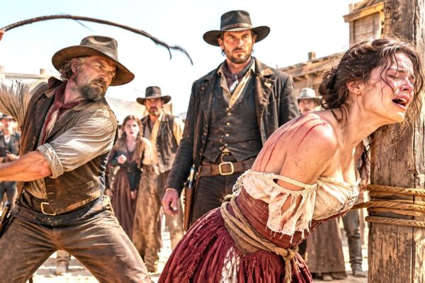 They Blamed the Widow for Her Late Husband’s Past and Tried to Break Her Spirit in Front of the Entire Town — But They Never Expected a Mysterious Gunslinger to Step Out of the Shadows. After Years of Silence, Fear, and Unfair Judgment, the Stranger Finally Drew the Line When He Saw an Innocent Woman Paying for Someone Else’s Mistakes. With a calm voice and a hidden past of his own, he stood between the widow and those who wanted to destroy her life. What happened next uncovered a forgotten secret, changed the town forever, and proved that justice can appear when no one expects it.