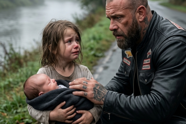 “I Found This Newborn Near the River” — The Hells Angel Thought He Was Walking Into a Tragedy, But Then He Heard a Tiny Cry Coming From the Darkness. Against All Odds, the Abandoned Baby Was Still Alive, Fighting for a Second Chance. The Biker Who Had Seen the Harshest Parts of Life Couldn’t Believe What He Was Witnessing. When the Hells Angels Learned What Had Happened and discovered the heartbreaking truth behind the newborn’s disappearance, they united to uncover the secret, protect the innocent child, and change a life forever.