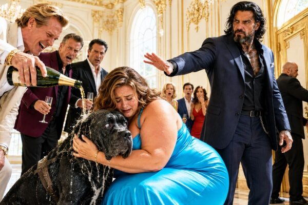 I Watched Them Humiliate a Blind Dog at the Luxury Party, Laughing as They Spilled Champagne and Thought No One Would Defend the Helpless Animal — But They Had No Idea Who Was Watching From Across the Room. The Moment the Mysterious Mafia Boss Stood Up, the Entire Ballroom Went Silent. His Cold Voice Echoed Through the Crowd as He Said, “Lock the Doors.” Everyone froze, unaware that the quiet stranger they had ignored was the one person powerful enough to change everything. What happened next revealed a hidden connection, a shocking truth, and a lesson no one in that room would ever forget.