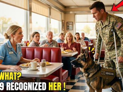 “Can I Sit Here?” the Disabled Navy SEAL Asked the Lonely Waitress—But Before She Could Answer, His Military K9 Suddenly Stood Between Them, Staring at Her Necklace Until Every Conversation in the Diner Slowly Went Silent