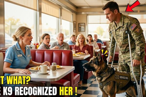 “Can I Sit Here?” the Disabled Navy SEAL Asked the Lonely Waitress—But Before She Could Answer, His Military K9 Suddenly Stood Between Them, Staring at Her Necklace Until Every Conversation in the Diner Slowly Went Silent