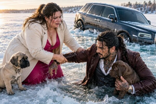 A Curvy Widow Risked Everything to Drag Two Shivering Pups and an Injured Stranger Off a Treacherous Sheet of Black Ice — She Thought He Was Just Another Man Who Needed Help, Until Black SUVs Appeared Outside Her Isolated Home Before Dawn, Armed Guards Lowered Their Heads at His Arrival, and She Slowly Realized the Quiet Stranger Recovering Beside Her Fireplace Was No Ordinary Traveler, but the Feared and Untouchable Man Who Secretly Ruled an Entire Mafia Empire — And Now the Powerful Kingpin Owed His Life, His Dogs, and a Debt He Could Never Repay to the Woman Who Saved Them All