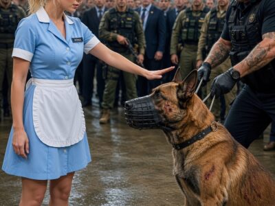 A Waitress Walked Into a Retired SEAL K9 Auction Alone, Surrounded by Experienced Handlers and Elite Dogs—But the Moment She Spoke One Familiar Phrase, Every K9 Suddenly Froze and the Entire Room Went Silent
