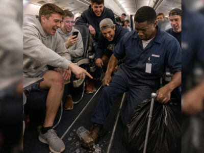 While quietly cleaning an airplane, a young, disabled Black janitor was mocked by a college athlete in front of everyone, clueless about who he was picking on