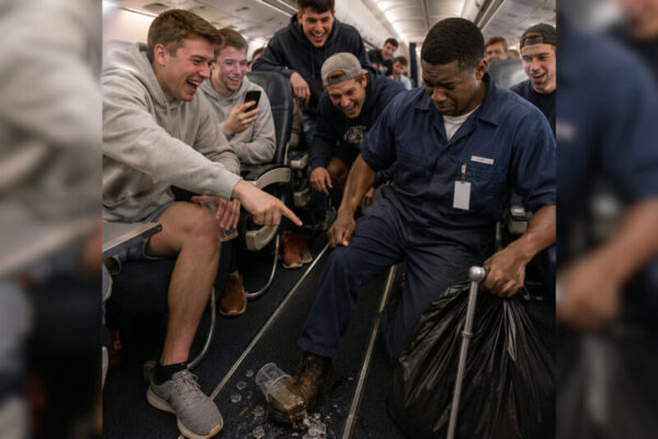 While quietly cleaning an airplane, a young, disabled Black janitor was mocked by a college athlete in front of everyone, clueless about who he was picking on