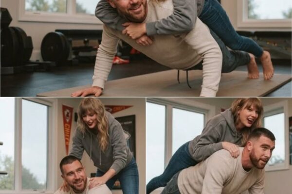 TAYLOR SWIFT BECOMES TRAVIS KELCE’S SURPRISE WORKOUT WEIGHT IN VIRAL FAN SCENARIO! When Travis went down for pre-game push-ups, did Taylor’s sudden mid-rep piggyback derail his routine—or did he push right through it?