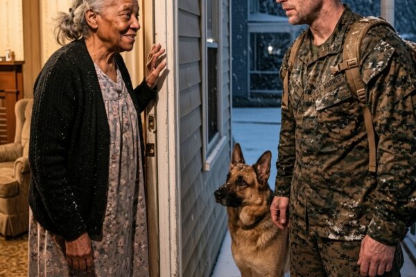 A Lonely Old Woman Opened Her Door to a Marine and His K9 During a Stormy Night, Offering Them Shelter—But What They Discovered Inside Her House Revealed a Hidden Story That Changed Everything They Thought They Knew