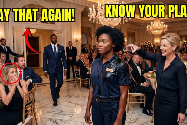 The Manager Poured Soda Over a Black Employee in Front of the Entire Office and Laughed Like It Was Just Another Cruel Joke, Expecting Her to Stay Silent and Take the Humiliation—But Before She Could Even Respond, Security Suddenly Rushed Into the Lobby and Stood at Attention. Then One Guard Looked Past the Manager, Greeted the Employee’s Husband With Respect, and Called Him “Chairman.” The Room Went Dead Silent as Everyone Realized Who Had Just Walked In. The Manager’s Smile Vanished Instantly—Because the Man She Had Been Trying to Impress Was About to Learn Exactly How His Wife Had Been Treated.