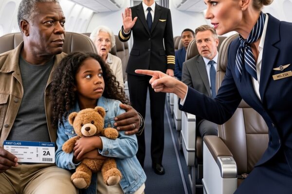 A Flight Attendant Kicked a Black Dad and His Young Daughter Out of First Class, Ignoring Their Paid Seats and Her Tears—Then the Captain Heard What Happened, Stepped Out of the Cockpit, and Refused to Let the Plane Move an Inch