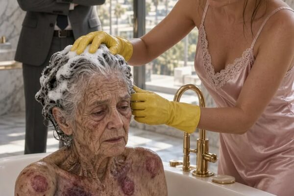 My millionaire husband brought a homeless elderly woman into our home and ordered me, “You bathe her. I don’t want the staff doing it.” Disgusted, I put on gloves, but as I cleaned her shoulder, I noticed a crescent-shaped birthmark. I dropped the sponge, pulled out a locket I had kept hidden for 20 years, and burst into tears…