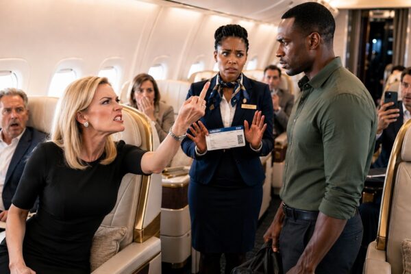 A wealthy woman on my flight refused to sit beside a Black man in business class and demanded the crew move him instead—but by the next afternoon, a chain of phone calls, hidden accounts, and one airport video had turned her life upside down
