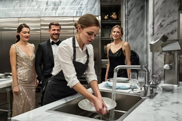 Forced to do dish duty at a high-society gala, she said nothing—hiding the fact that her billionaire husband owned the mansion.