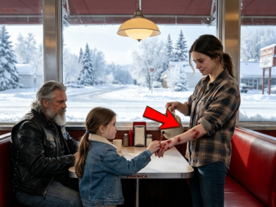 A Hells Angel’s Daughter Noticed the Waitress’ Bruises During Dinner and Immediately Realized Something Was Wrong—The Young Woman Kept Smiling, Refilling Coffee, and Pretending Everything Was Fine, but Her Shaking Hands Told a Different Story; When the Biker’s Daughter Quietly Asked if She Needed Help, the Waitress Suddenly Went Pale and Begged Her Not to Say Anything. Minutes Later, a Furious Man Walked Into the Restaurant Looking for Her—and That Was When the Hells Angel Stood Up From His Table. What His Daughter Revealed Next Made Every Biker in the Room Turn Toward the Door.