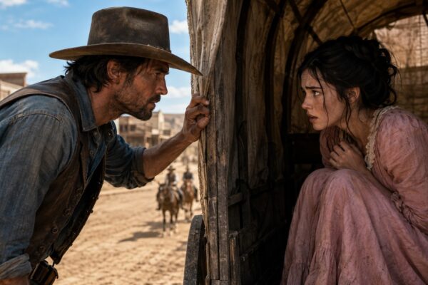 I Caught Her Hiding in My Wagon… She Whispered “Pretend I’m Your Wife Until We’re Out of Town.” 