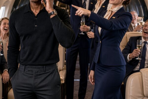 A Black Man Was Refused Champagne in First Class While the Crew Served Everyone Around Him, Assuming He Would Simply Accept It—But One Phone Call Before Landing Exposed Who He Was and Put Every Crew Member Under Review
