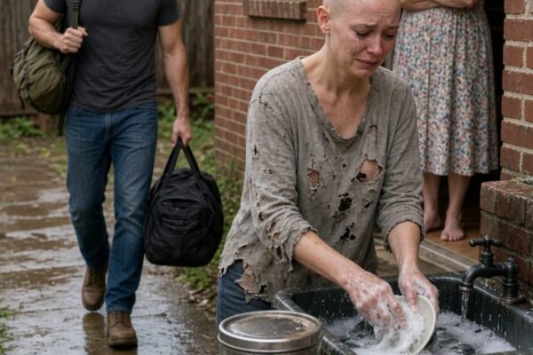 Four Years. Almost $100,000 Sent Home. I Came Back Unannounced: Wife Bald, Painfully Thin, Washing Dishes Behind the House. Mom: “She Brought This on Herself.” Then Chloe’s Secret Shattered Everything.