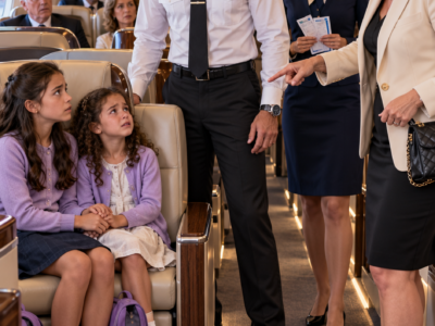 She threw a fit and demanded two kids be kicked out of First Class. The Captain stepped out, glanced at her ticket, and asked, “Do you know whose name is on the side of this plane?”