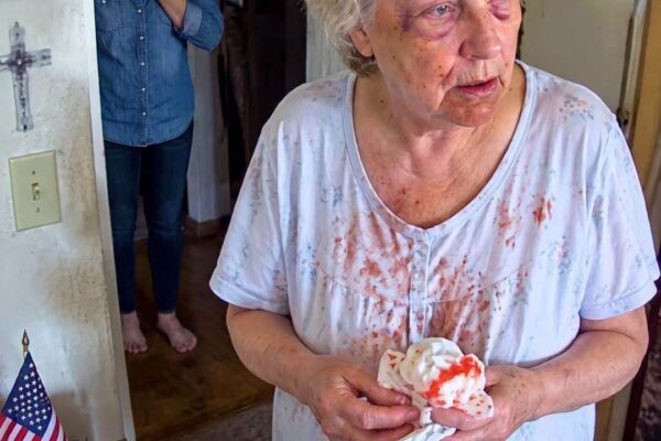 I came home early hoping to surprise my mother and wife, but what I saw in the kitchen stopped me in my tracks. Mom was in:ju:red, shaking with hunger, and desperately eating scraps while my wife relaxed nearby, laughing over a glass of wine. “She’s just being dramatic,” my wife said. I looked at the marks on my mother, quietly locked the front door, and whispered, “Enjoy that wine. By tomorrow, you may have nothing left to celebrate.”