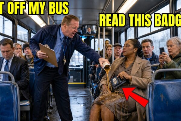 Bus Attendant Dumps Coffee on Black Woman’s Lap — His Knees Buckle at What She Pulls From Her Coat