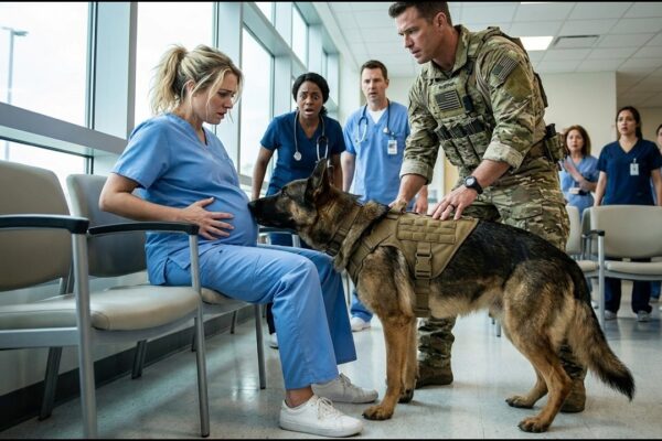 You’re Just a Nurse… A Pregnant Nurse Smiled—Then a Navy SEAL’s K9 Froze the Entire Lobby