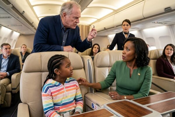 An arrogant first-class traveler heartlessly ripped a young girl’s hearing device away… totally oblivious to the true identity of her father.