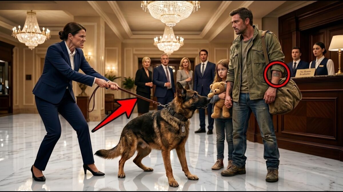 A Single Dad Walked Into the Luxury Hotel He Secretly Owned With His Loyal K9, Expecting Nothing More Than a Quiet Room After a Long Journey — But the Front Desk Staff Refused to Believe He Belonged There, Denied His Reservation, and treated his dog with shocking disrespect while other guests watched in silence. The father remained calm, giving them every chance to correct the mistake, until one employee crossed the line with his K9. Seconds later, he made a single phone call and revealed who he really was — and before the stunned staff could explain themselves, the hotel manager arrived and fired them on the spot.