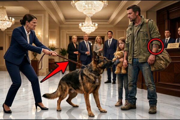 A Single Dad Walked Into the Luxury Hotel He Secretly Owned With His Loyal K9, Expecting Nothing More Than a Quiet Room After a Long Journey — But the Front Desk Staff Refused to Believe He Belonged There, Denied His Reservation, and treated his dog with shocking disrespect while other guests watched in silence. The father remained calm, giving them every chance to correct the mistake, until one employee crossed the line with his K9. Seconds later, he made a single phone call and revealed who he really was — and before the stunned staff could explain themselves, the hotel manager arrived and fired them on the spot.