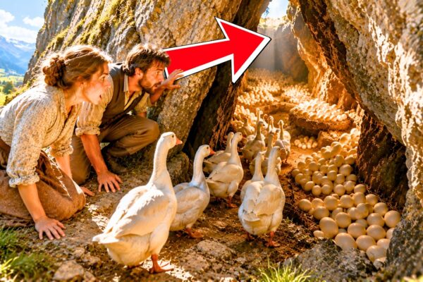 Their Geese Kept Disappearing Through a Narrow Crack in the Mountain Every Morning — At First, the Young Couple Thought the Birds Had Simply Found a Shortcut to Better Grass, but they always returned hours later strangely calm and well-fed. Curious about where they were going, the couple finally squeezed through the hidden opening and followed a winding passage deep beneath the rock. What they discovered on the other side was far more than a small cave: a vast hidden chamber with fresh water, fertile ground, and signs that someone had once lived there. Then they noticed one detail that made them realize the mountain was hiding an even bigger secret.