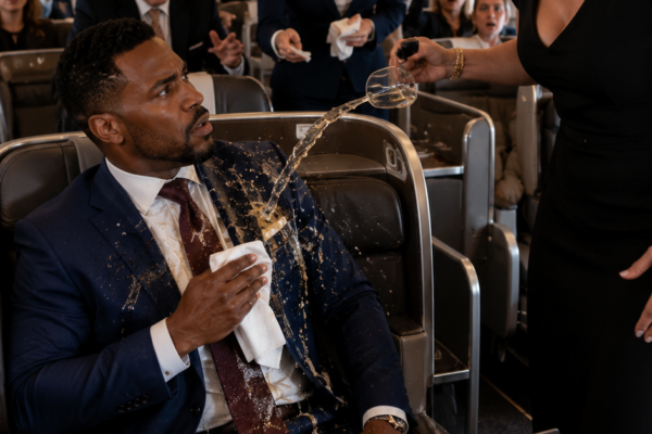 An entitled woman drenched a stranger in champagne at 30,000 feet. She thought she won—until five quiet words from him made the whole plane forget how to breathe.
