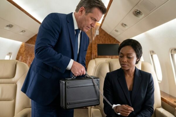 A millionaire tried to snatch the briefcase chained to a Black woman’s wrist in First Class. Then the pilot read her name and screamed, “Nobody touch that case!”
