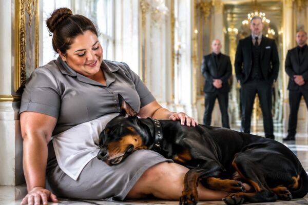 The Mafia Boss’s Guard Dog Attacked Everyone Who Came Near—Snapping at armed guards, lunging at visitors, and terrifying the entire estate so badly that no one dared enter his space alone. People called the dog uncontrollable, a dangerous beast that trusted no human being. But one night, everything changed when a quiet curvy cleaner, ignored by everyone in the mansion, was left alone near the animal. Instead of tearing into her like he had done to others, the feared guard dog slowly circled her, lowered his head, and then did something that stunned the entire household—he curled up beside her and peacefully fell asleep.