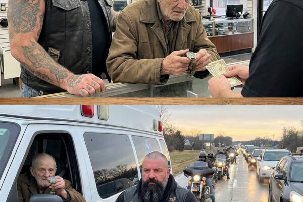 A shop owner laughed at an old veteran trying to sell his watch for bus fare. Seconds later, forty bikers walked in, saw the engraving, and demanded total retribution