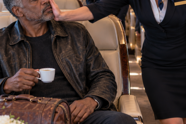 An entitled woman struck an older passenger in First Class, calling him an intruder. Seconds later, black SUVs boxed in the jet and the CEO himself walked up the stairs to salute him.