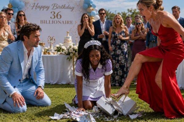 At the Billionaire’s Lavish Birthday Celebration, His Fiancée Publicly Smashed the Maid’s Simple Handmade Gift in Front of a Room Filled With Wealthy Guests — She Laughed at the Present, Calling It Worthless and Demanding Someone Throw the Pieces Away. The Maid stood frozen in embarrassment, believing she had made a terrible mistake by bringing anything at all. But the billionaire suddenly rose from his seat, walked silently toward the broken gift, and picked up one small piece from the floor. The moment he recognized what it was and understood why the maid had made it for him, his expression completely changed — and what he did next silenced the entire party.