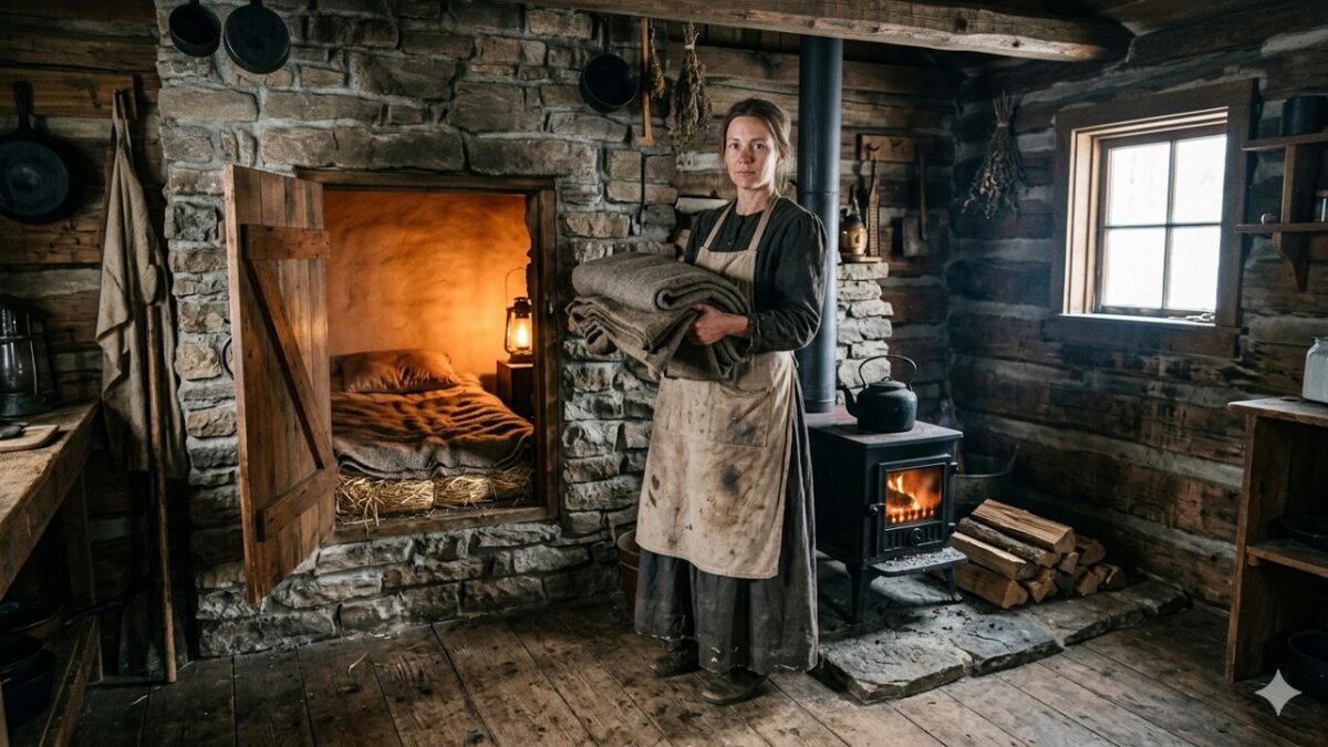 Neighbors Laughed at Her Strange Little Cabin and Mocked Her for Building a Home Without a Bedroom — They Thought She Had Made a Terrible Mistake That Would Never Survive the Harshest Winter. But When a Powerful Storm Arrived and Everyone Struggled to Stay Warm, They Discovered the Hidden Secret Inside Her Walls. Behind the old stove was a cleverly designed sleeping space she had built to protect herself from the cold. The cabin everyone ridiculed turned out to be the smartest shelter in the entire valley, leaving her neighbors speechless.