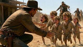 Five Terrified Orphans Came Running Across the Dusty Road, Crying for Help From a Lone Cowboy Who Had Just Arrived Outside a Quiet Frontier Town — He Barely Had Time to Understand Their Frantic Warning Before a Group of Hard-Faced Men Appeared in the Distance Behind Them. The children begged him not to send them back, insisting there was something everyone in town was too afraid to talk about. The cowboy looked from their frightened faces to the approaching riders, slowly stepped down from his horse, and made a decision that would change all of their lives — because those men had no idea who they had just challenged.