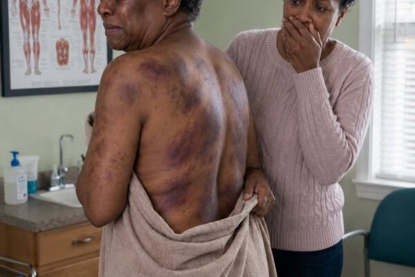 I came home to visit my elderly mother, but when I offered to help bathe her, she shrank back in terror. “Please… don’t take off my coat,” she pleaded, her body trembling. The moment I carefully slipped it from her shoulders, I saw dark bruises and rope marks covering her fragile skin.