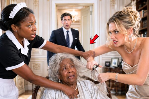 “Stop!” The Black Maid Grabbed His Fiancée as She Cut His Mother’s Hair—Then Billionaire Walked In