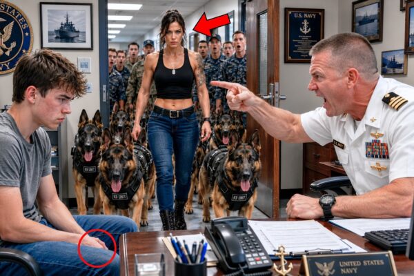 Lieutenant Mocks Teen Over Mom SEAL Claim – Suddenly Female Seal Enters Room With 50 service dogs