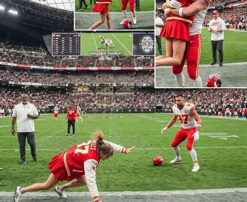 “FIELD INVASION SHOCK!” TAYLOR SWIFT RUSHES INTO TRAVIS KELCE’S ARMS AFTER WILD 30-27 THRILLER!  What passionate, rules-breaking on-field kiss and emotional “well done” moment left Allegiant Stadium completely speechless after the Chiefs’ brutal injury battle?
